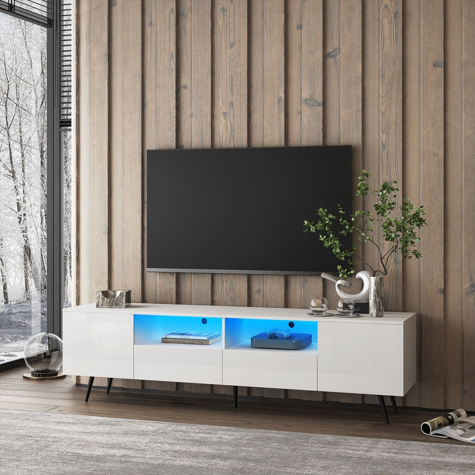 Sleek Modern White TV Stand with 16 Color LED Lights & Remote Control