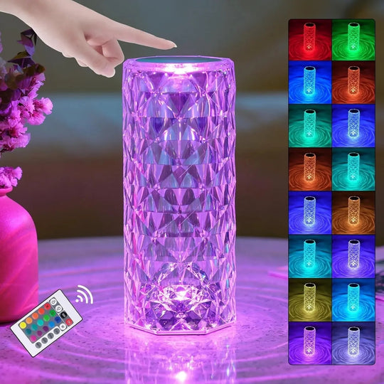 Crystal Bloom LED Table Lamp - 16 Colors Touch-Controlled Rose Light