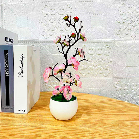 Faux Winter Plum Branch: Lifelike Simulation Potted Plant Decor