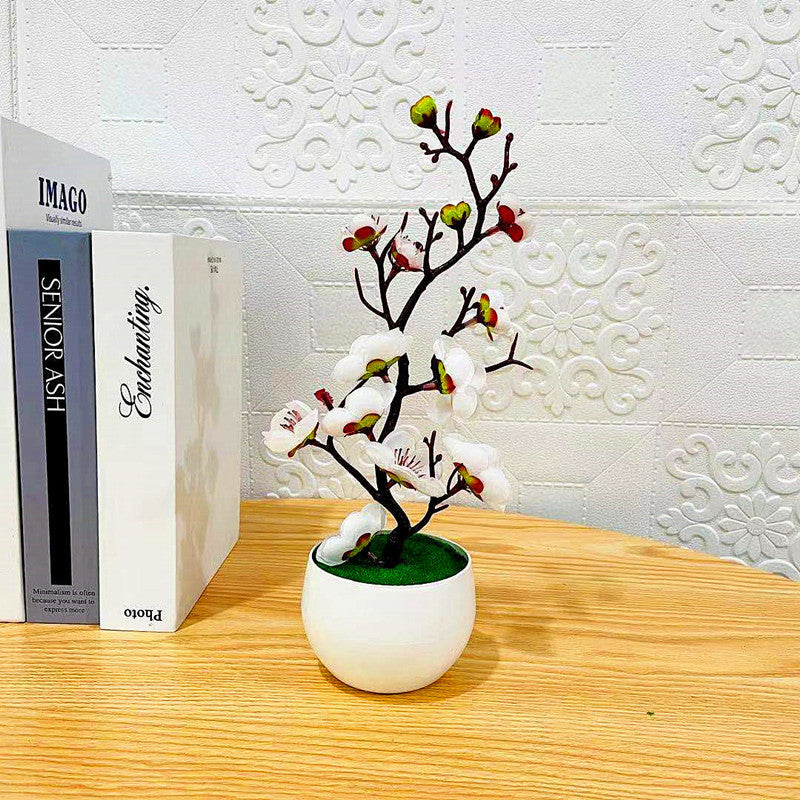 Faux Winter Plum Branch: Lifelike Simulation Potted Plant Decor