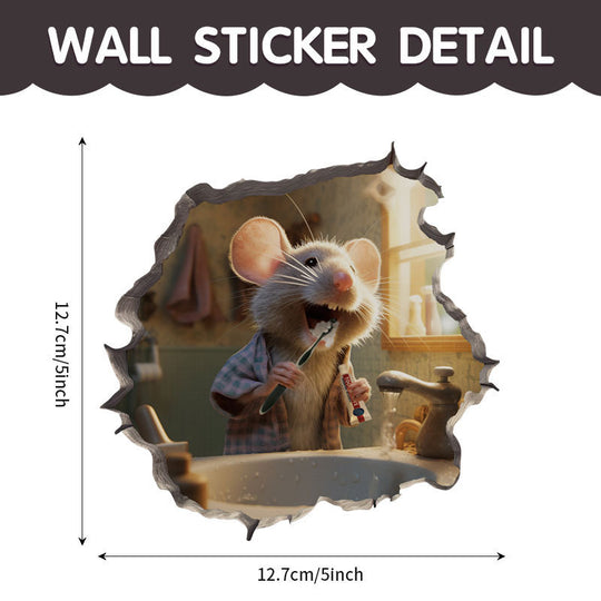 WhimsyDecals - 3D Cartoon Mouse Hole Wall Stickers for Home Decor