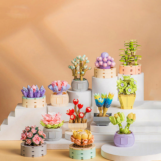 Faux Succulent Block Bouquet - Artificial Flower Ornaments for Home Decor