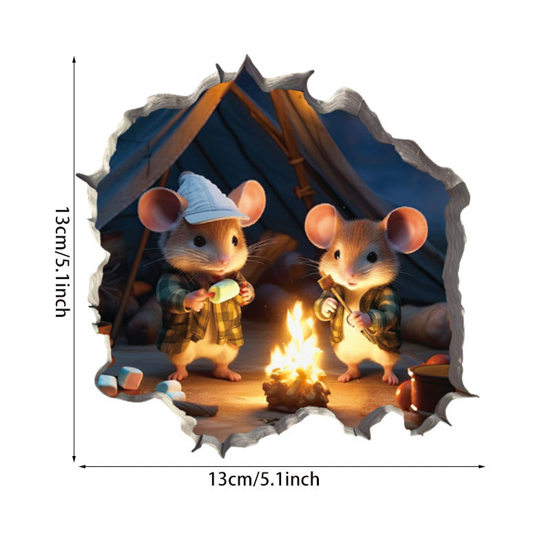 WhimsyDecals - 3D Cartoon Mouse Hole Wall Stickers for Home Decor