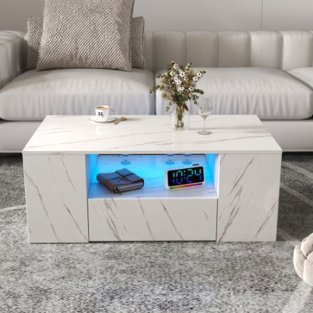Modern LED Coffee Table with Storage & Drawers - Perfect for Small Living Rooms