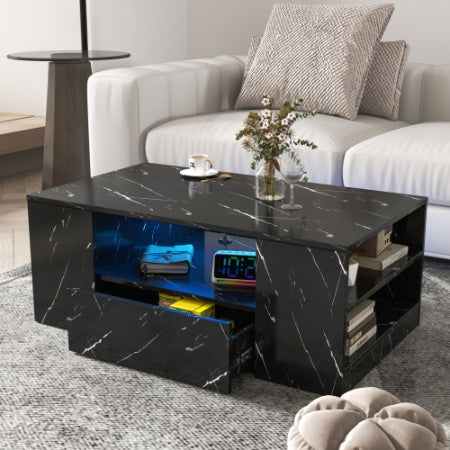 Modern LED Coffee Table with Storage & Drawers - Perfect for Small Living Rooms