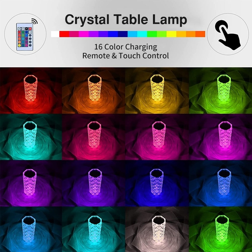 Crystal Bloom LED Table Lamp - 16 Colors Touch-Controlled Rose Light