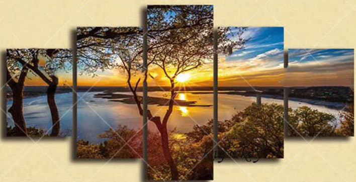 5D Diamond Art Sunset Lake & Trees Design - Sparkling Diamond Painting Kit for Home Decor