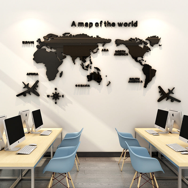 World Map Wall Sticker - Creative Acrylic Decor for Office, Study & Living Room