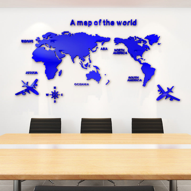World Map Wall Sticker - Creative Acrylic Decor for Office, Study & Living Room
