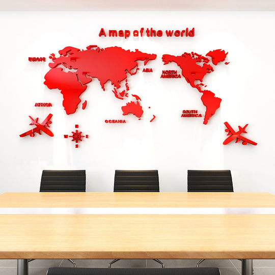 World Map Wall Sticker - Creative Acrylic Decor for Office, Study & Living Room