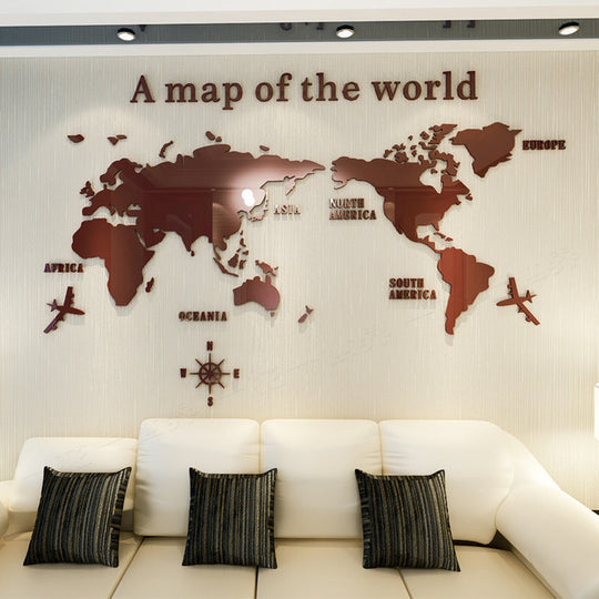 World Map Wall Sticker - Creative Acrylic Decor for Office, Study & Living Room