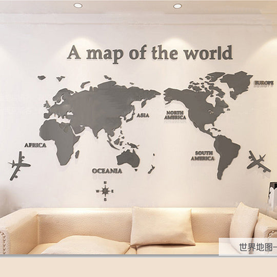 World Map Wall Sticker - Creative Acrylic Decor for Office, Study & Living Room