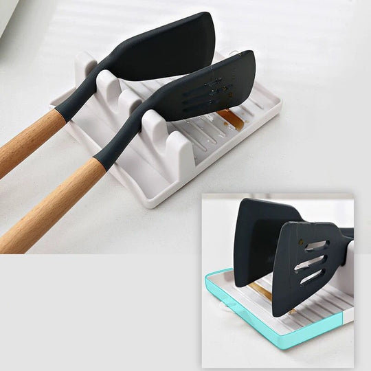 Kitchen Utensil Holder - Spatula Organizer with Spoon Mat & Chopstick Rest