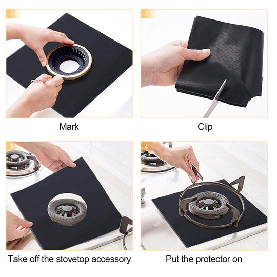 4-Pack Reusable Non-Stick Stovetop Burner Liners - Heat-Resistant Protector for Gas Stoves