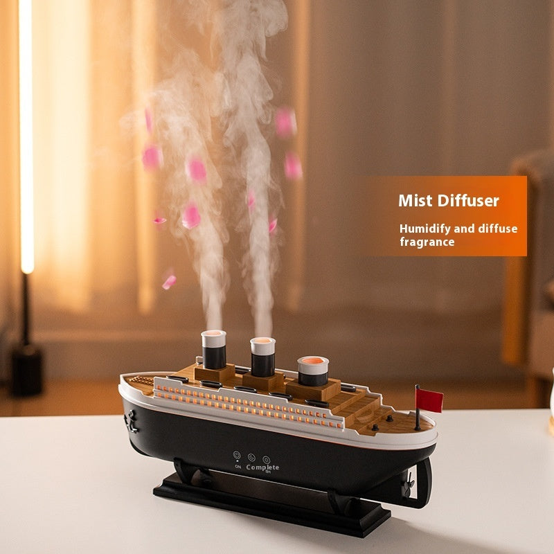 Whimsical Retro Ship Aroma Diffuser - Ultrasonic Humidifier with Smoke Ring Effect