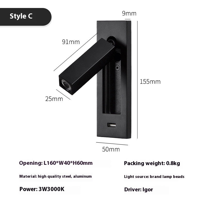 Modern LED Reading Lamp - Embedded Wall Light for Hotels