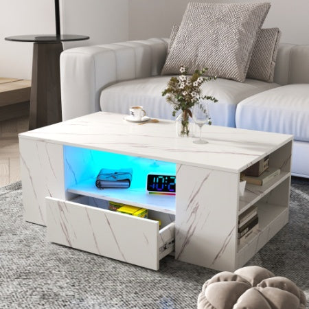 Modern LED Coffee Table with Storage & Drawers - Perfect for Small Living Rooms