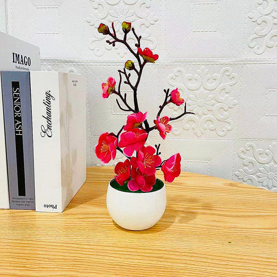 Faux Winter Plum Branch: Lifelike Simulation Potted Plant Decor
