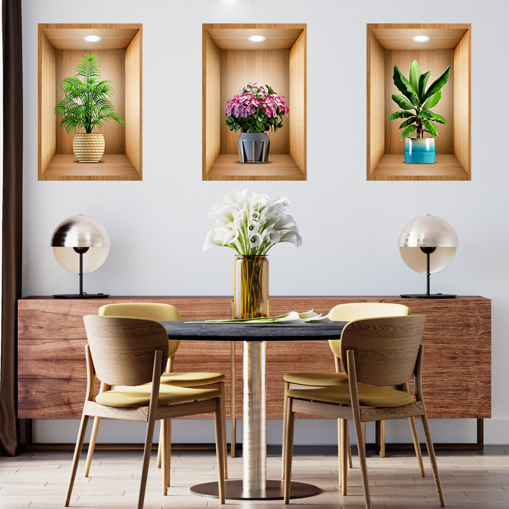 3D DarkStory Potted Plant Wall Art - Triple Sticker Set