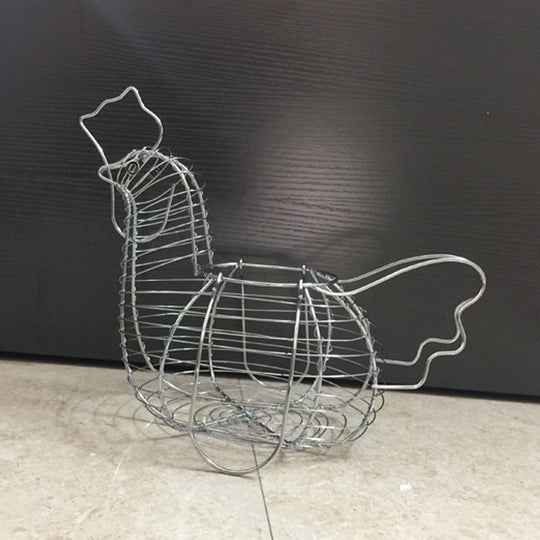 Farmhouse Chic Storage Basket - Hen-Shaped Wire Ornament
