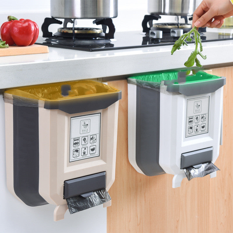 SpaceSaver Folding Trash Can - Wall Mounted Kitchen Solution