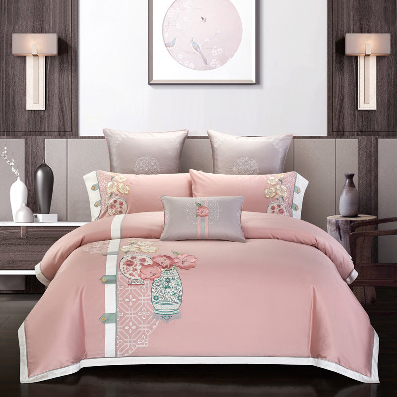 Elegant Dreams 4-Piece Cotton Embroidery Bedding Set - Home Textile Collection