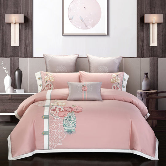 Elegant Dreams 4-Piece Cotton Embroidery Bedding Set - Home Textile Collection