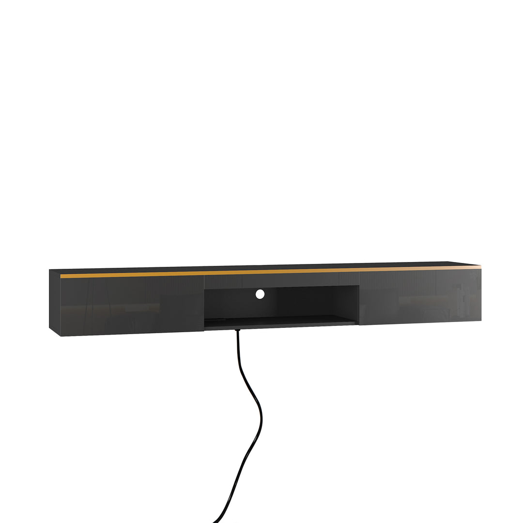 Sleek Floating TV Stand with 16 Color LEDs & Wall Mounted Design - Fits 55-65" TVs (Black)