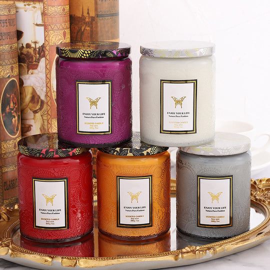 Blissful Moments - Embossed Glass Fragrance Soy Candles for Aromatherapy