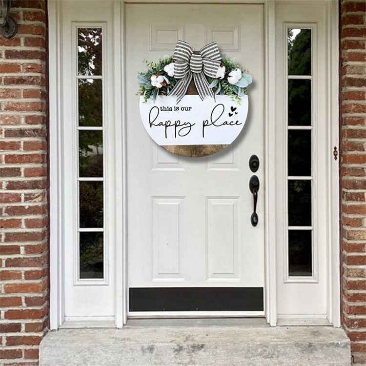 Warm Welcome - Round Hanging Bow Sign for Front Door or Home Decor
