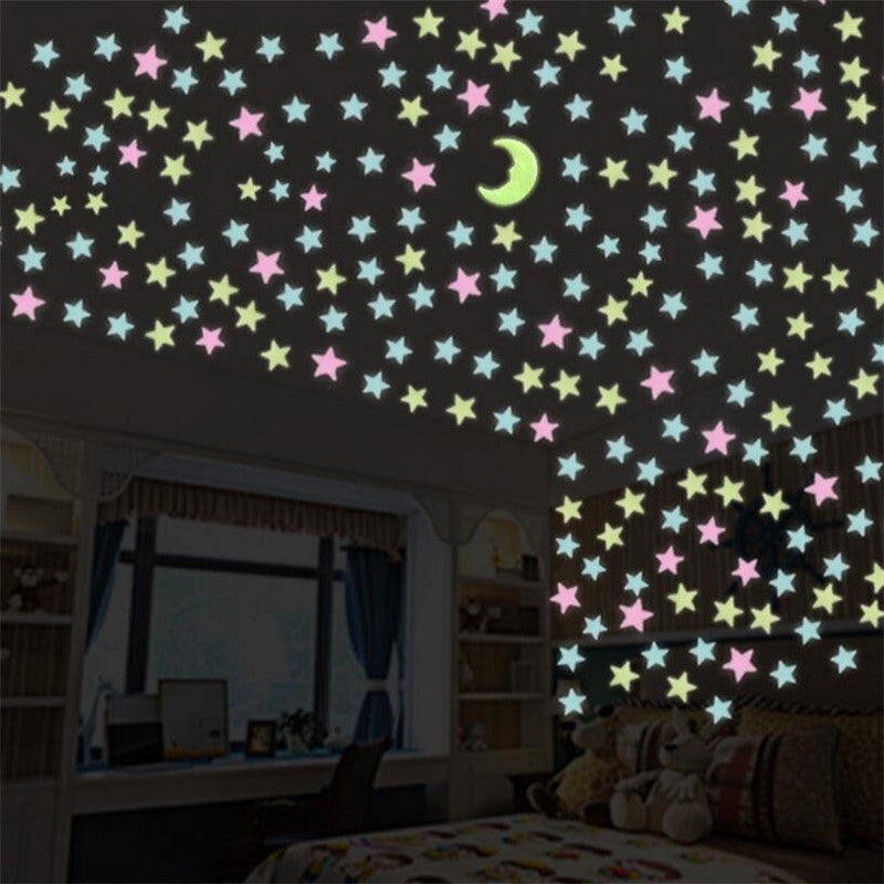 Glow-in-the-Dark Cartoon Star Wall Stickers – Cute Luminous Decor for Kids' Rooms, Parties & Weddings
