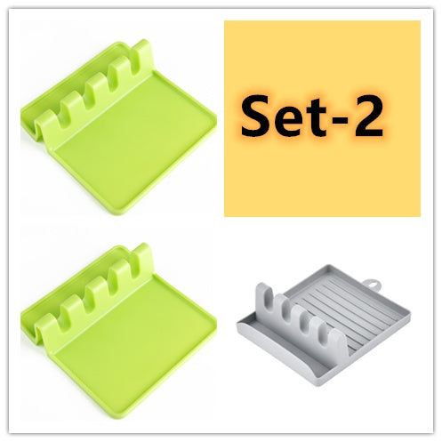 Kitchen Utensil Holder - Spatula Organizer with Spoon Mat & Chopstick Rest