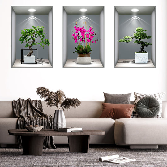 3D DarkStory Potted Plant Wall Art - Triple Sticker Set