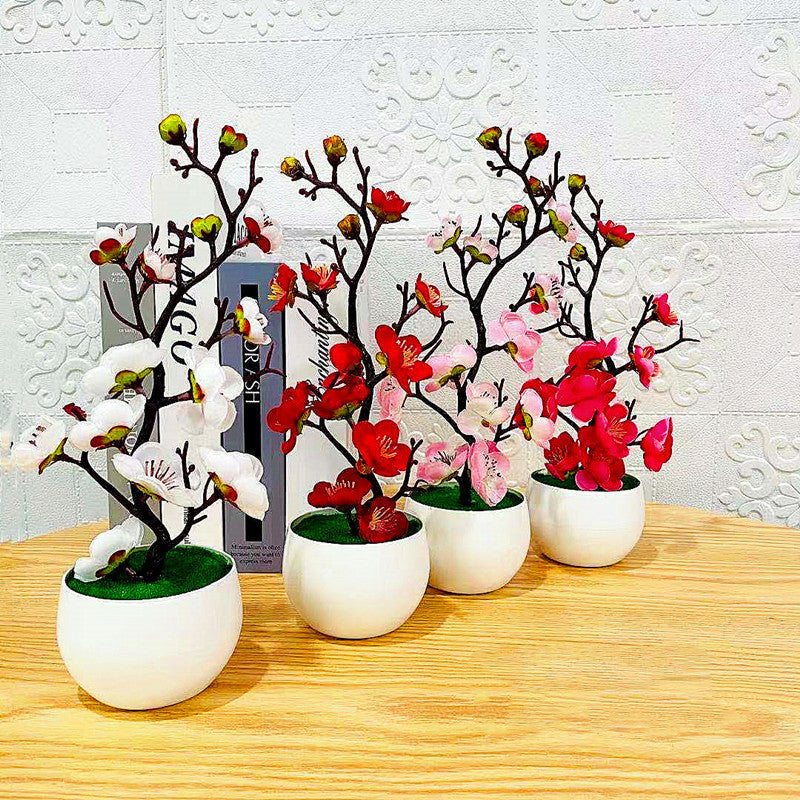 Faux Winter Plum Branch: Lifelike Simulation Potted Plant Decor