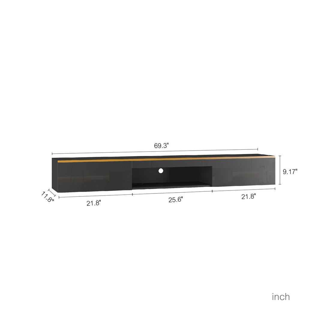 Sleek Floating TV Stand with 16 Color LEDs & Wall Mounted Design - Fits 55-65" TVs (Black)
