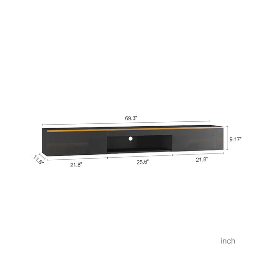 Sleek Floating TV Stand with 16 Color LEDs & Wall Mounted Design - Fits 55-65" TVs (Black)