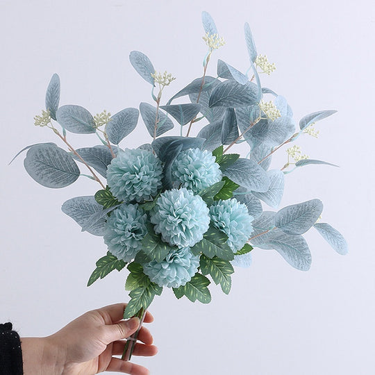 Vibrant Eucalyptus & Chrysanthemum Artificial Flower Bouquet - Home Decor Essentials
