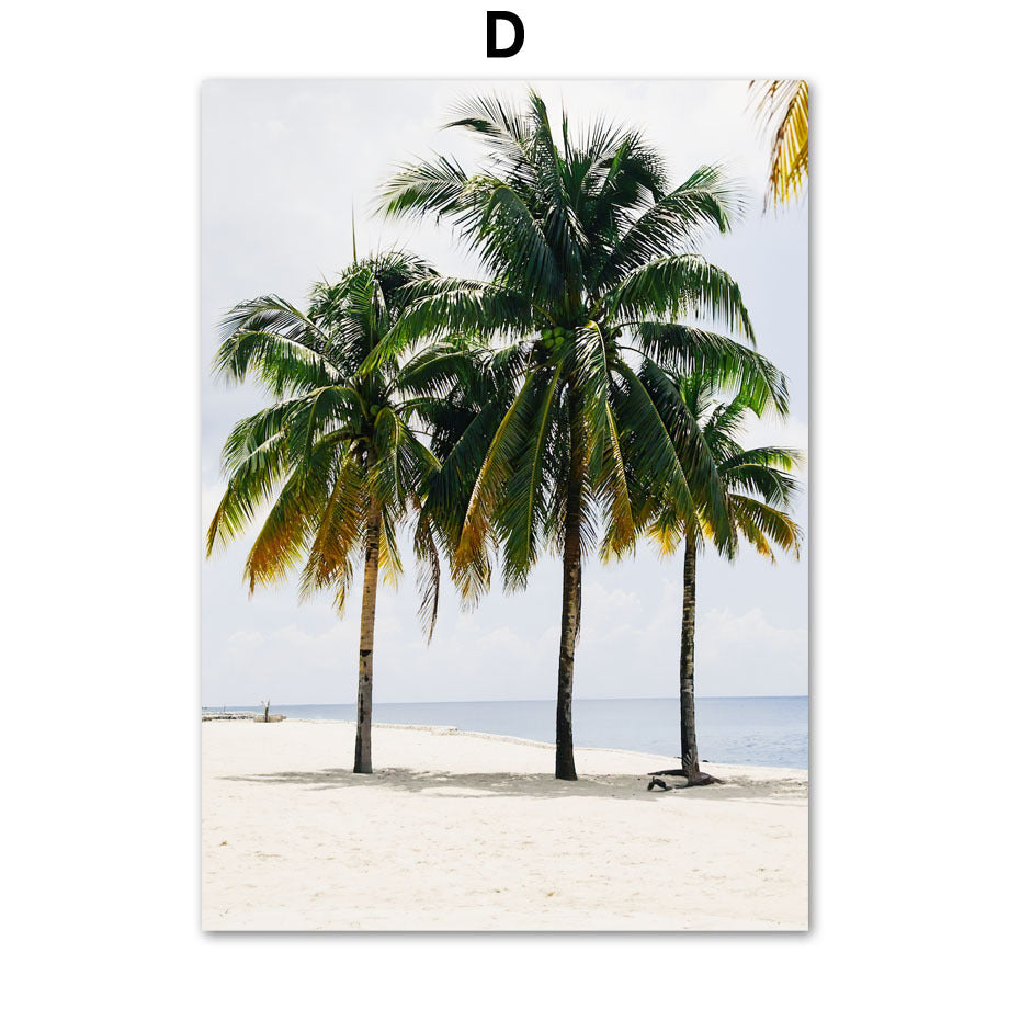Coastal Oasis Wall Art - Palm Tree Surfboard Beach Landscape Canvas Painting