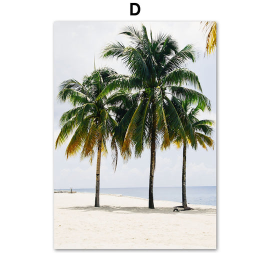 Coastal Oasis Wall Art - Palm Tree Surfboard Beach Landscape Canvas Painting