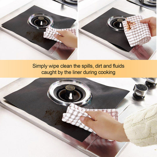 4-Pack Reusable Non-Stick Stovetop Burner Liners - Heat-Resistant Protector for Gas Stoves