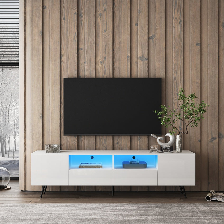 Sleek Modern White TV Stand with 16 Color LED Lights & Remote Control