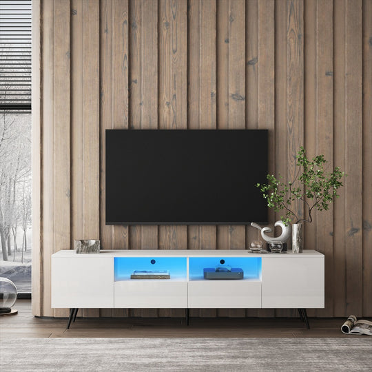Sleek Modern White TV Stand with 16 Color LED Lights & Remote Control