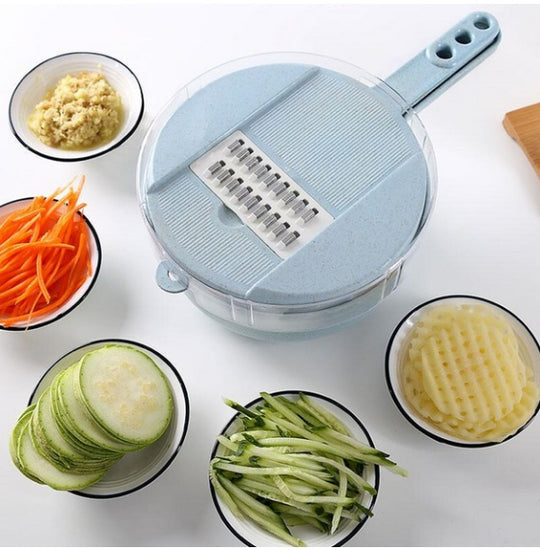 8-in-1 Kitchen Master Slicer - Mandoline Vegetable Slicer, Potato Peeler, Carrot Onion Grater with Strainer & Container