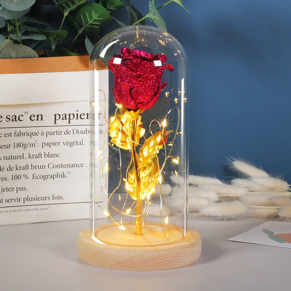 Eternal Rose in Glass Dome with LED Light for Girlfriend