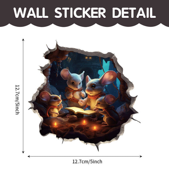 WhimsyDecals - 3D Cartoon Mouse Hole Wall Stickers for Home Decor
