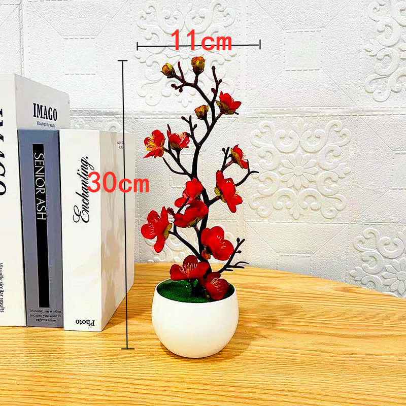 Faux Winter Plum Branch: Lifelike Simulation Potted Plant Decor