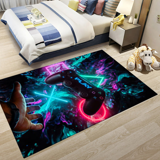 Pixel Play Floor Mat - Fun Cartoon Video Game Room Decor for Living Room & Bedroom