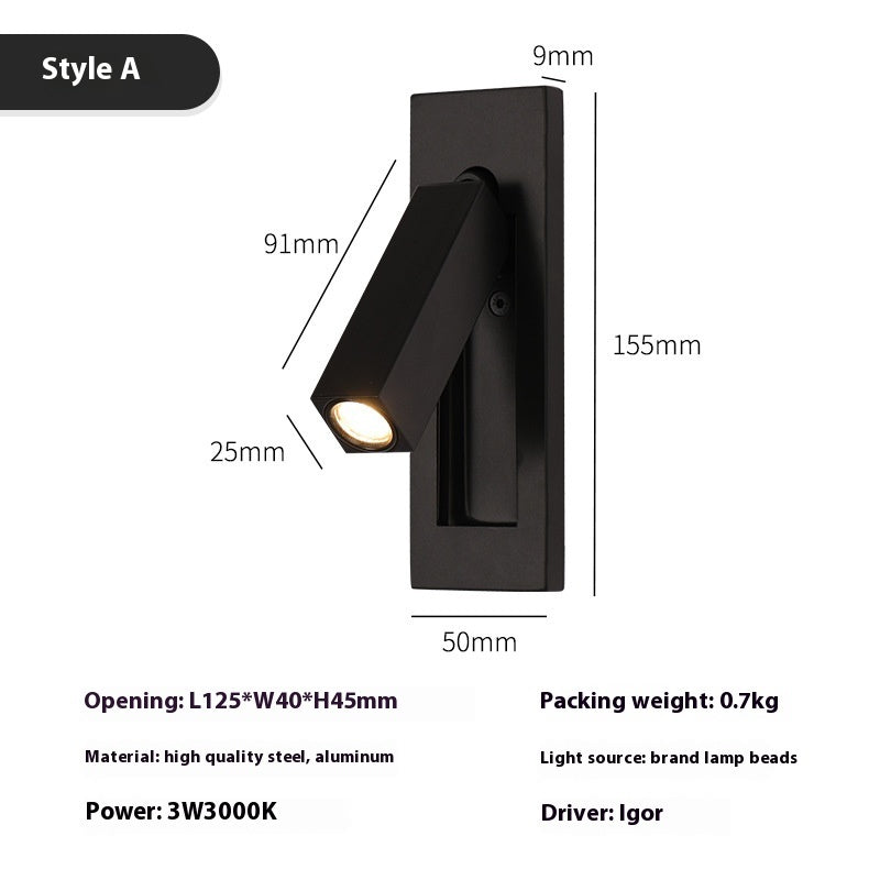 Modern LED Reading Lamp - Embedded Wall Light for Hotels