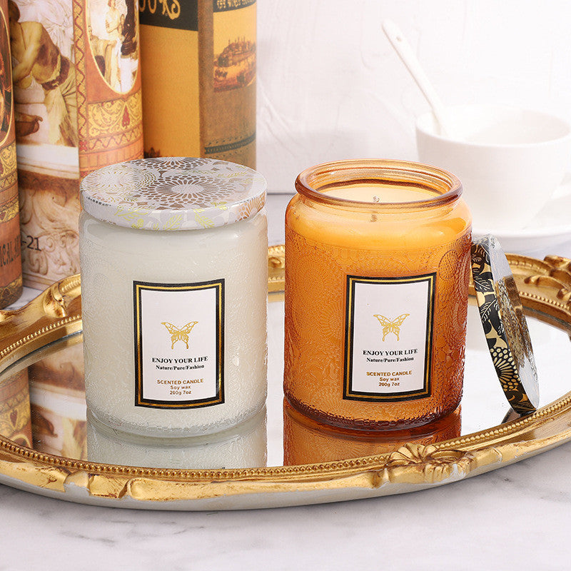 Blissful Moments - Embossed Glass Fragrance Soy Candles for Aromatherapy