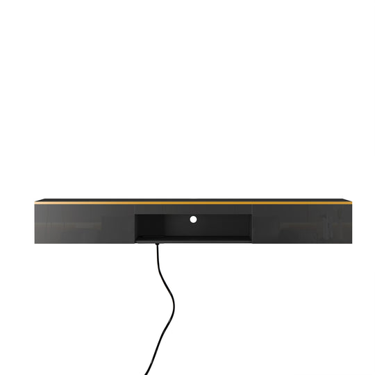 Sleek Floating TV Stand with 16 Color LEDs & Wall Mounted Design - Fits 55-65" TVs (Black)